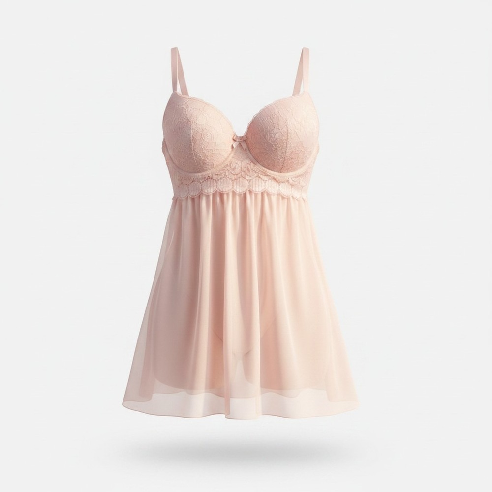 Daisy Fuentes Mesh Babydoll Lingerie Womens‎ Small Pink Sheer NWT